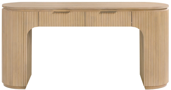 Meridian Furniture Astrid Fluted Oak Veneer Writing Desk with Built in Drawer for Modern Home Office Use Natural 818Oak-Desk