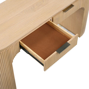 Meridian Furniture Astrid Fluted Oak Veneer Writing Desk with Built in Drawer for Modern Home Office Use Natural 818Oak-Desk
