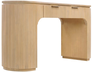 Meridian Furniture Astrid Fluted Oak Veneer Writing Desk with Built in Drawer for Modern Home Office Use Natural 818Oak-Desk