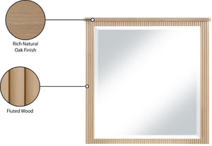 Meridian Furniture Astrid Fluted Wood Frame Wall Mirror for Stylish Contemporary and Modern Home Interiors Natural 818Oak-M