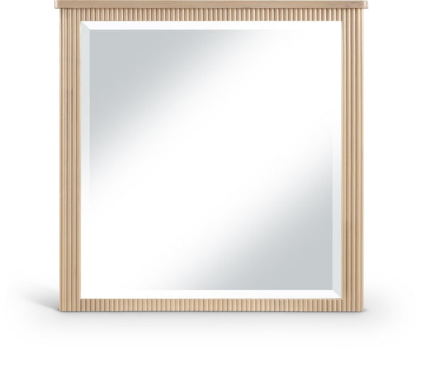 Meridian Furniture Astrid Fluted Wood Frame Wall Mirror for Stylish Contemporary and Modern Home Interiors Natural 818Oak-M