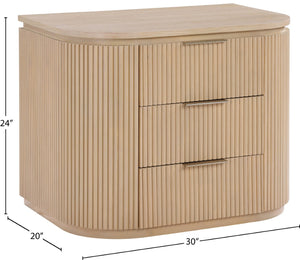 Meridian Furniture Astrid Fluted Oak Veneer Nightstand with Single Drawer for Stylish Modern Bedrooms Natural 818Oak-NS