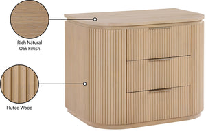 Meridian Furniture Astrid Fluted Oak Veneer Nightstand with Single Drawer for Stylish Modern Bedrooms Natural 818Oak-NS