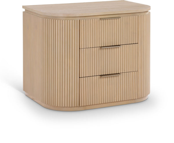 Meridian Furniture Astrid Fluted Oak Veneer Nightstand with Single Drawer for Stylish Modern Bedrooms Natural 818Oak-NS
