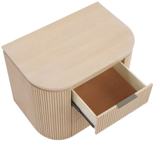 Meridian Furniture Astrid Fluted Oak Veneer Nightstand with Single Drawer for Stylish Modern Bedrooms Natural 818Oak-NS