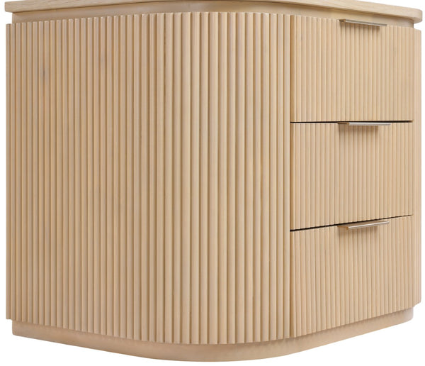 Meridian Furniture Astrid Fluted Oak Veneer Nightstand with Single Drawer for Stylish Modern Bedrooms Natural 818Oak-NS