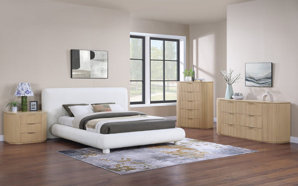 Meridian Furniture Astrid Fluted Oak Veneer Nightstand with Single Drawer for Stylish Modern Bedrooms Natural 818Oak-NS