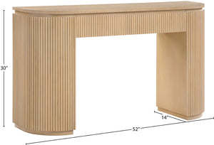 Meridian Furniture Astrid Fluted Oak Veneer Console Table with Sculptural Grooves for Modern Entryways and Hallways Natural 818Oak-T
