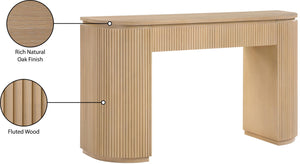 Meridian Furniture Astrid Fluted Oak Veneer Console Table with Sculptural Grooves for Modern Entryways and Hallways Natural 818Oak-T