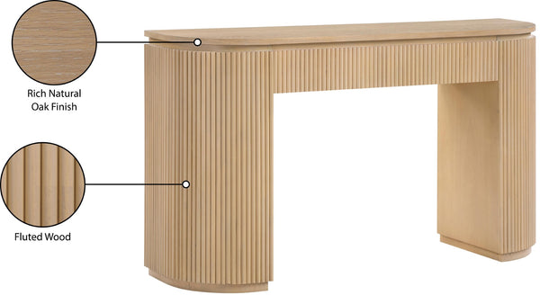 Meridian Furniture Astrid Fluted Oak Veneer Console Table with Sculptural Grooves for Modern Entryways and Hallways Natural 818Oak-T