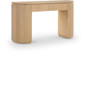Meridian Furniture Astrid Fluted Oak Veneer Console Table with Sculptural Grooves for Modern Entryways and Hallways Natural 818Oak-T