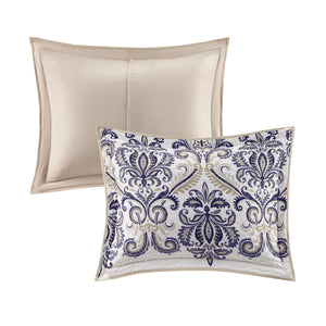 English Elm 6 Piece Reversible Quilt Set with Paisley Motif and Neutral Reverse, Embroidered Throw Pillows Included Navy 23.23 L x 17.72 W x 13.98 H B03597401