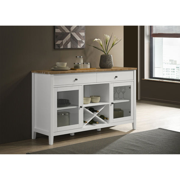 English Elm Prager Farmhouse Brown & White 2-Door Dining Sideboard with Wine Cubby, Drawers & Shelves (59") B062P353258