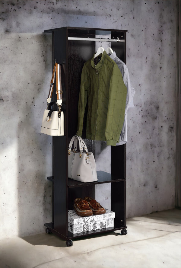 English Elm Kolen Espresso Finish Hall Tree with Full-Length Mirror, Casters, Hooks & Open Storage for Entryway B2726P256278