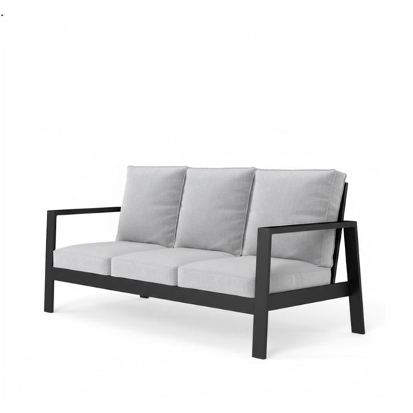 English Elm 4-piece Outdoor Conversation Set with Powder-coated Aluminum Frame and Plush Deep Cushions Black+Grey B082S00102