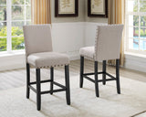 English Elm Biony Espresso Wood Counter Height Dining Set With Tan Fabric Nailhead Stools