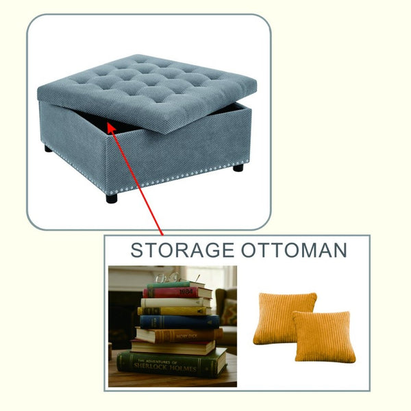 English Elm Storage Ottoman Tufted Nailhead Trim Lift Top Footstool for Living Room or Bedroom Light Gray W5568P447080