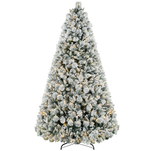 English Elm 9 Ft Flocked Fraser Fir Artificial Tree with 750 Warm White Lights Holiday Decor T3971S00075