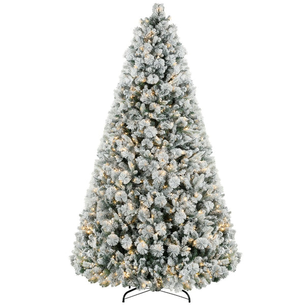 English Elm 9 Ft Flocked Fraser Fir Artificial Tree with 750 Warm White Lights Holiday Decor T3971S00075