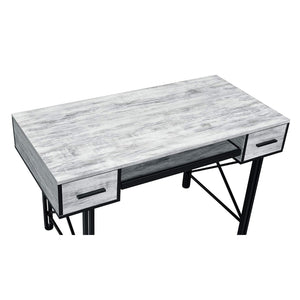 English Elm Rectangular Computer Desk - Antique White & Black Metal, 2 Drawers, Ergonomic Keyboard Tray Design B016P311793-GIGA