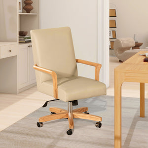 English Elm Jennifer Taylor Home - Dumont High Back Executive Office Chair - Top Grain Leather, Lumbar Support, Tilt & Swivel, Neutral Beige Elegance B2719P238268