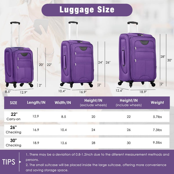 English Elm Softside Expandable Spinner Luggage Set with Tsa Lock Duffel Polyester Travel Purple N732P201004I
