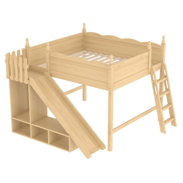 English Elm Queen Loft Bed With Detachable Slide, Storage Shelves & Cabinet - Solid Wood For Fun & Space Savvy! W1580S00250-GIGA