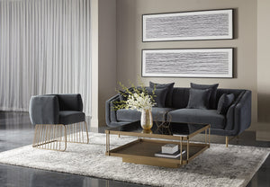 Sunpan Gala Dining Armchair - Rustic Modern Design with Comfortable Seat and Antique Brass Base for Any Space Shadow Grey