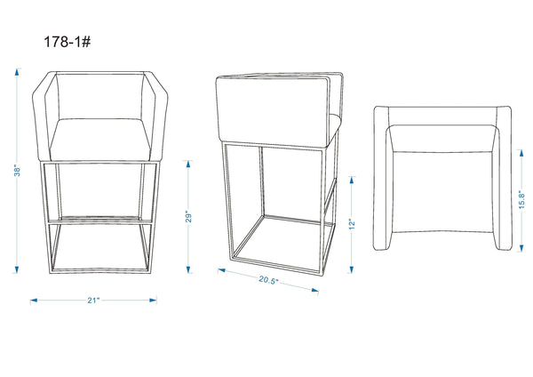 English Elm Embassy Metal Upholstered Barstool with Foam-Padded Faux Leather Seat and Sturdy Footrest Base Grey B365P398468