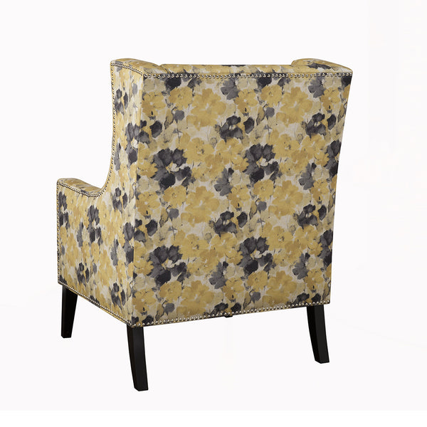 JLA Home Madison Park - Wing Chair modern wingback with printed upholstery, silver nailhead trim, supportive cushioned seating Yellow FPF18-0418