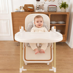 English Elm Convertible Baby High Chair to Rocker with 5-Point Harness, Foldable Feeding Seat, Quiet Wheels, Easy-Clean Tray and Adjustable Recline for Infants and Toddlers White W2699P371974