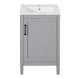 English Elm 20" Gray Bathroom Vanity with Ceramic Sink, Soft-Close Door, U-Shaped Adjustable Shelf & Door Storage Rack for Small Spaces N729P299364E