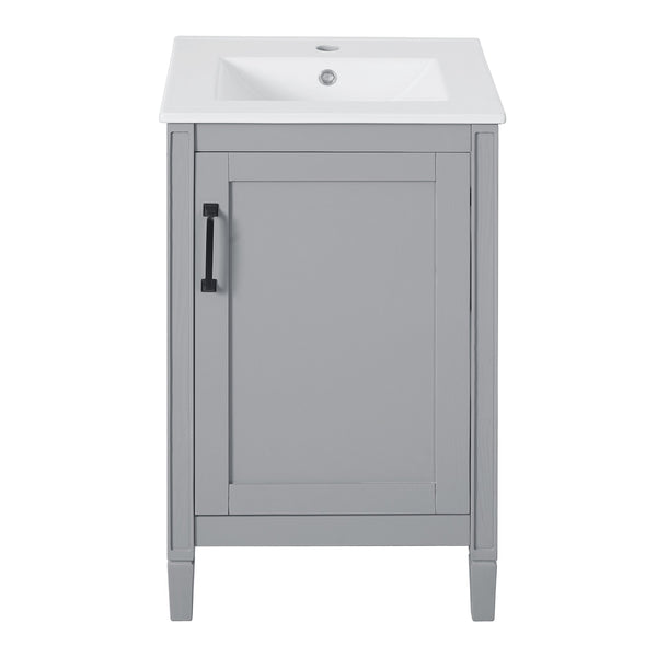 English Elm 20" Gray Bathroom Vanity with Ceramic Sink, Soft-Close Door, U-Shaped Adjustable Shelf & Door Storage Rack for Small Spaces N729P299364E