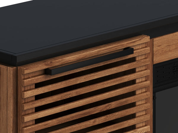 English Elm 69 Inch Fireplace TV Stand Console with 42" Electric Insert, Bourbon Black Two-Tone, Fits 80" TVs B108P216646