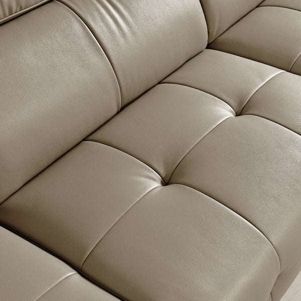 English Elm Genuine Top-grain Leather Three-seat Sofa with Reclining Backrests and Center Storage Beige White W1765S00132