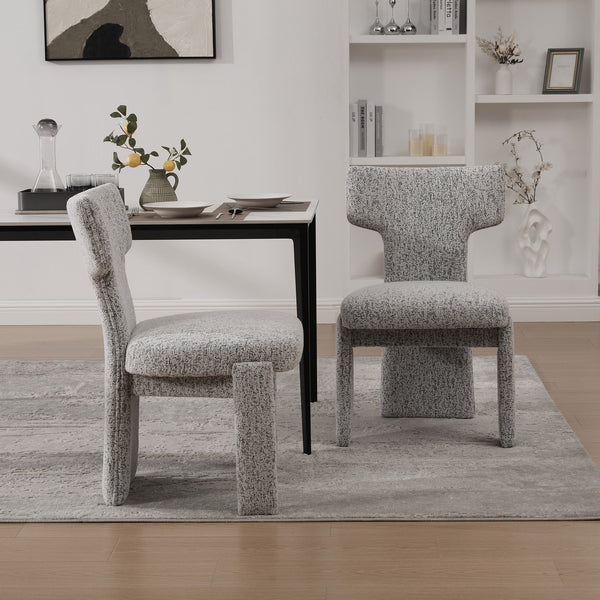 English Elm 22.05" Modern Upholstered Chenille Dining Chair Set of 2 with Rubberwood Legs, Armless Curved Back Elegant Seating White+Black W3189P351393