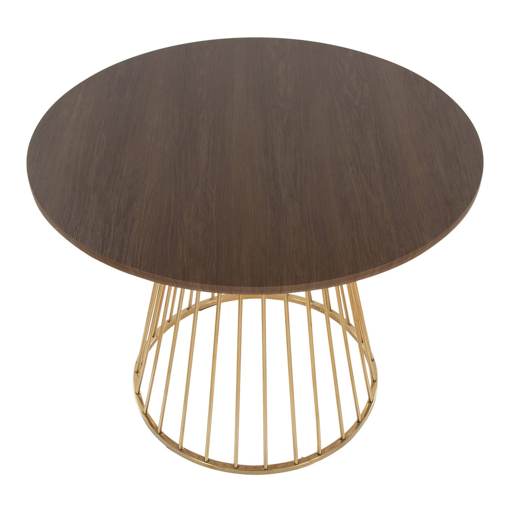 English Elm Canary Cosmo Glamorous Round Dining Table With Gold Metal Base And Walnut Wood Top For 4 Seats B202S01104