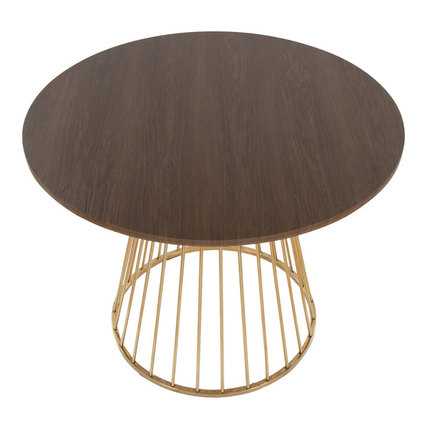 English Elm Canary Cosmo Glamorous Round Dining Table With Gold Metal Base And Walnut Wood Top For 4 Seats B202S01104