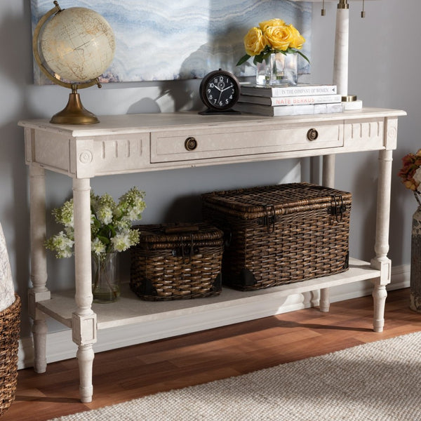 Baxton Studio Baxton Studio Ariella Whitewashed Console Table – Vintage-Style Farmhouse Charm for Your Home RAM13-Whitewashed-ST