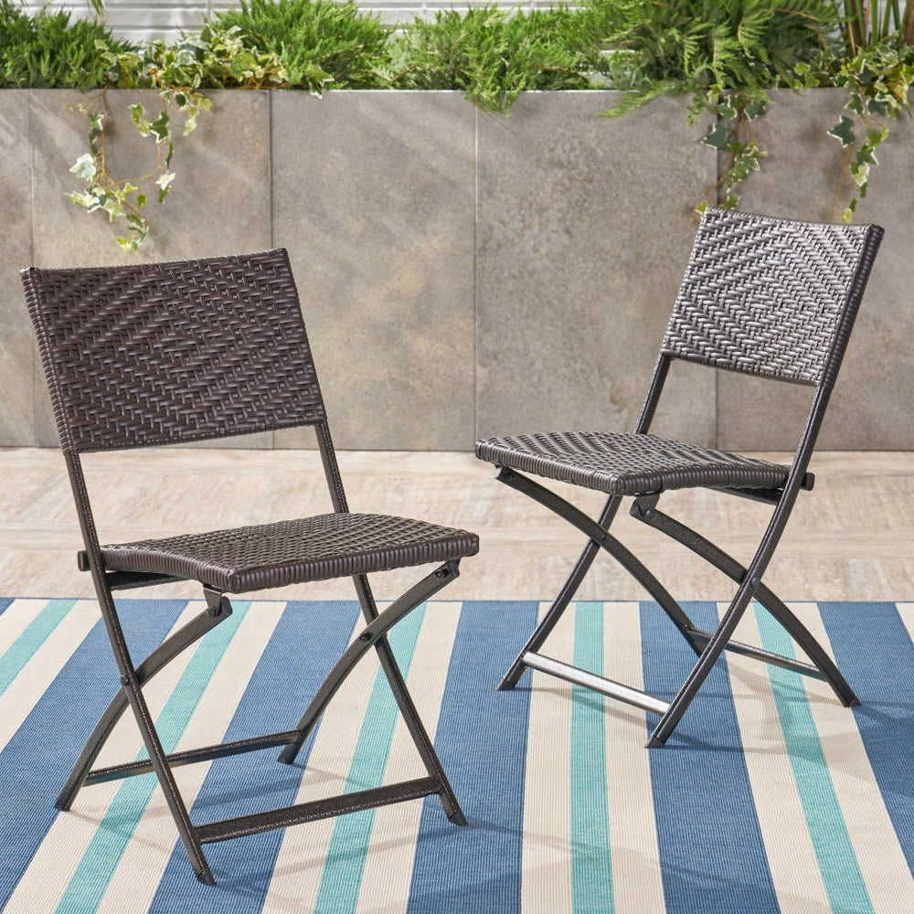 English Elm El Paso Outdoor Folding Chair Woven Wicker Iron Frame Patio Pool Garden Seating 57328.00C