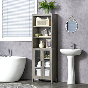 English Elm Kleankin Tall Bathroom Storage Cabinet With Glass Doors, 3 Tier Shelving, Modern Grey Wood Finish W2225P229530