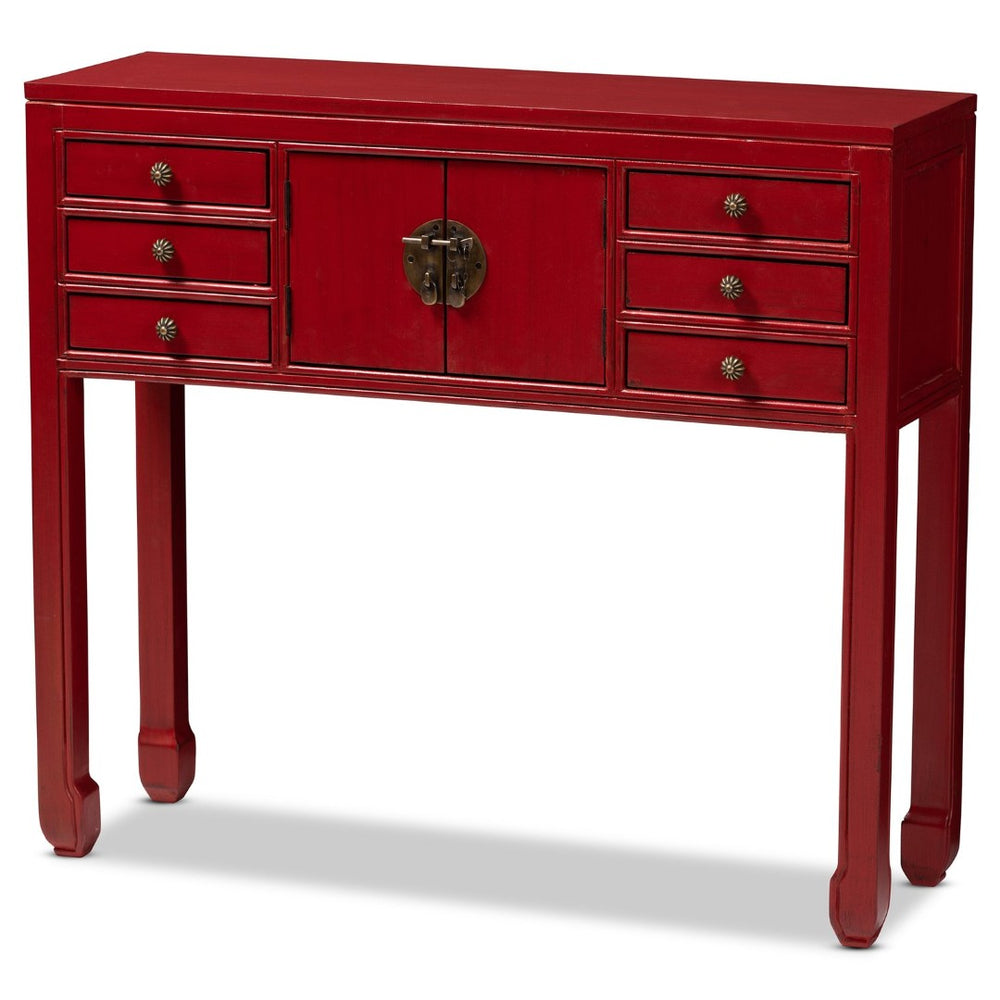 Baxton Studio Baxton Studio Melodie Antique Red Wood Console Table with Bronze Accents & 6-Drawer Storage Solution MIN22-Red-ST
