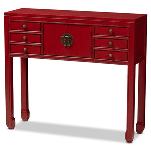 Baxton Studio Baxton Studio Melodie Antique Red Wood Console Table with Bronze Accents & 6-Drawer Storage Solution MIN22-Red-ST