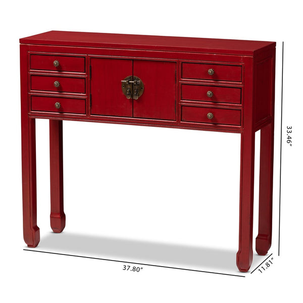 Baxton Studio Baxton Studio Melodie Antique Red Wood Console Table with Bronze Accents & 6-Drawer Storage Solution MIN22-Red-ST