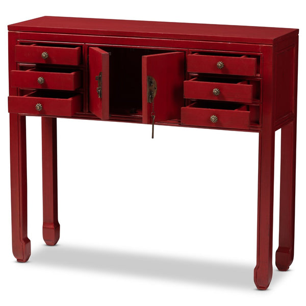 Baxton Studio Baxton Studio Melodie Antique Red Wood Console Table with Bronze Accents & 6-Drawer Storage Solution MIN22-Red-ST