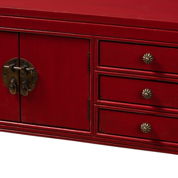 Baxton Studio Baxton Studio Melodie Antique Red Wood Console Table with Bronze Accents & 6-Drawer Storage Solution MIN22-Red-ST