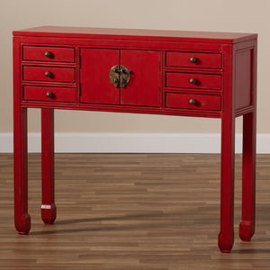 Baxton Studio Baxton Studio Melodie Antique Red Wood Console Table with Bronze Accents & 6-Drawer Storage Solution MIN22-Red-ST