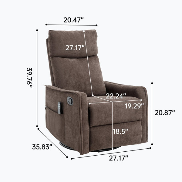 English Elm Heat Massage Rocker Swivel Recliner Fabric Chair with Lumbar Therapy for Living Room Brown W1803P362305