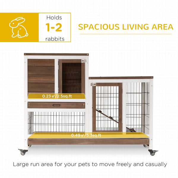 English Elm Wooden Two-story Fir Rabbit Hutch with Enclosed Run Wheels and Pull-out Trays T3971P407331
