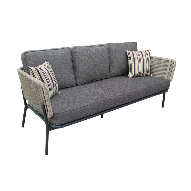 VIG Furniture Suntide Outdoor Grey Fabric Sofa Set With Beige Rattan & Grey Acacia Frame, Removable Cushions, Coffee Table — Seats 5, Weather Resistant VGAT-RASF-224